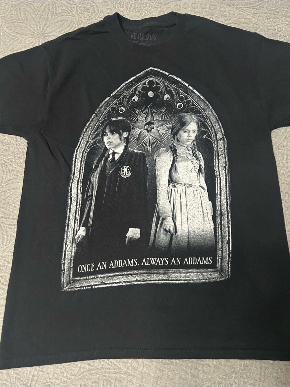 Black Graphic Short Sleeve Tee - Wednesday Addams Design